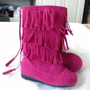 Toddler Pink Faux Suede Fringe Boots Size 8c